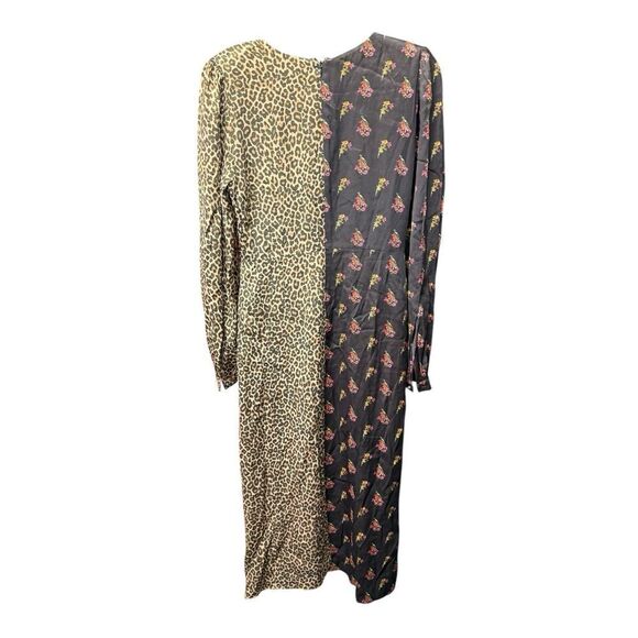 Something Navy Brown Leopard Floral Mixed Print Twist Wrap Dress M - Picture 8 of 14